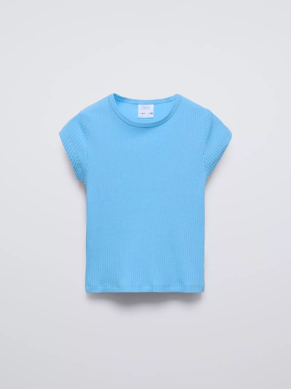 Zara Light Blue Ribbed Crew Neck Tee